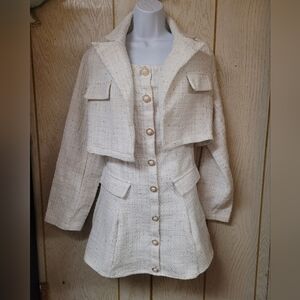 Elegant Cream Tweed Women's Jacket and Dress Set